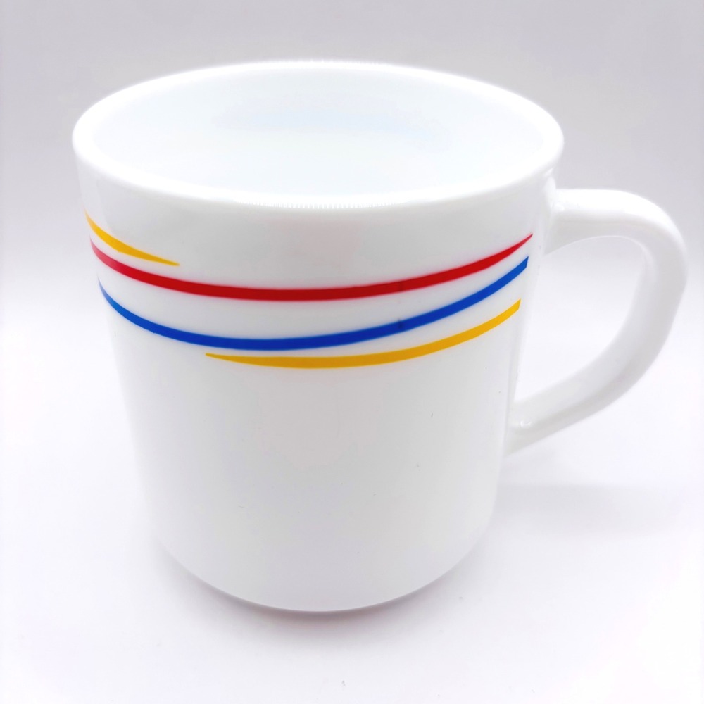 Vintage Arcopal Glass Mug France Fireworks Pattern Red Yellow Blue Mug #27